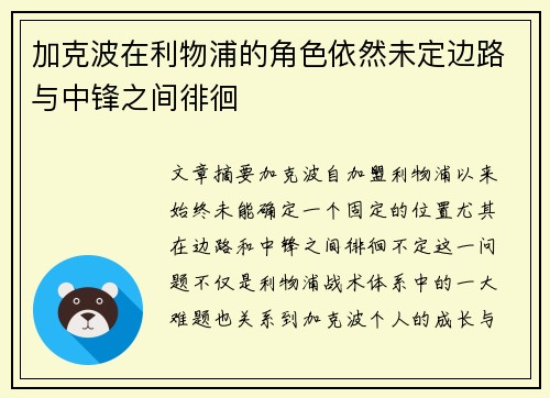 加克波在利物浦的角色依然未定边路与中锋之间徘徊